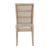 Wooden chair with fabric seat and backrest on a white background