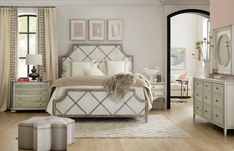 Sanctuary Diamont King Panel Bed by Hooker Furniture in Oak Veneers & Silver Fretwork