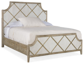 Sanctuary Diamont King Panel Bed by Hooker Furniture in Oak Veneers & Silver Fretwork