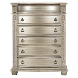 Silver Finish European Design 1pc Luxury Storage Chest with 5 Drawers Genuine Marble Insert Traditional Bedroom Furniture