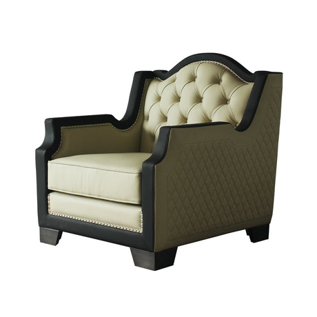 Acme - House Beatrice Chair W/Pillow 58812 Beige Synthetic Leather , Black Synthetic Leather & Charcoal Finish