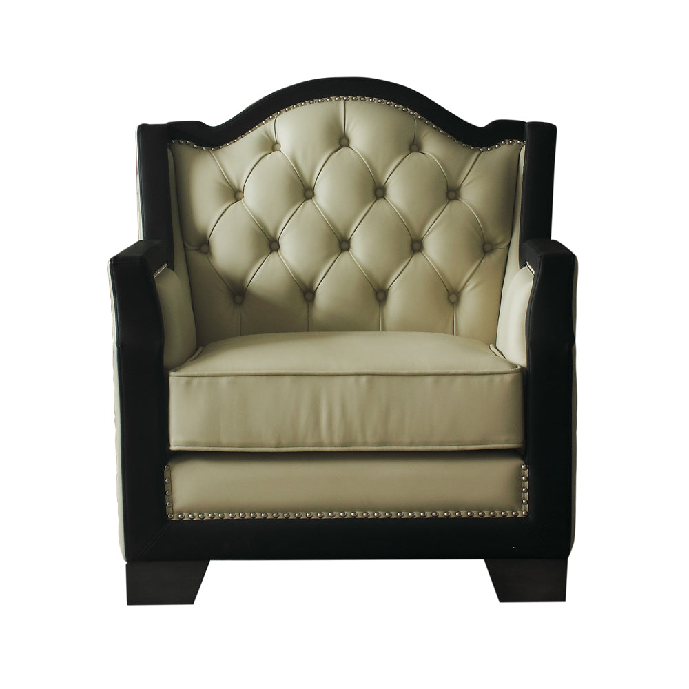 Acme - House Beatrice Chair W/Pillow 58812 Beige Synthetic Leather , Black Synthetic Leather & Charcoal Finish