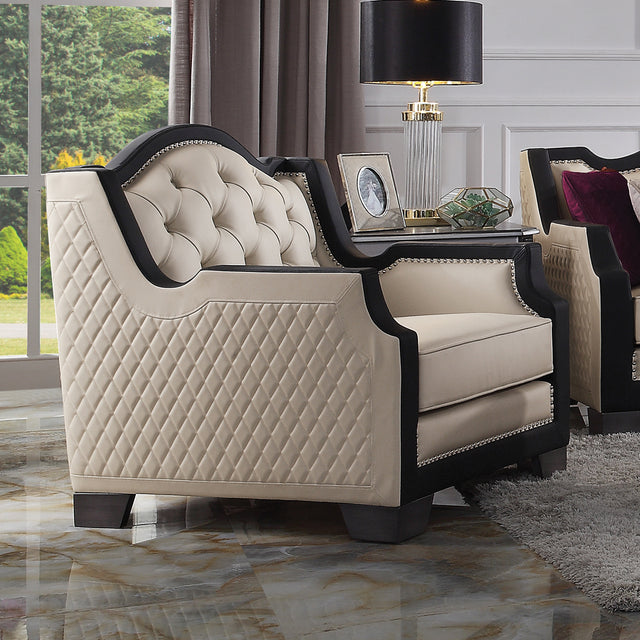 Acme - House Beatrice Chair W/Pillow 58812 Beige Synthetic Leather , Black Synthetic Leather & Charcoal Finish