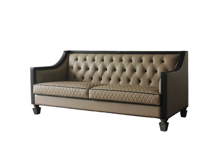 Acme - House Beatrice Sofa W/4 Pillows 58815 Tan Synthetic Leather , Black Synthetic Leather & Charcoal Finish