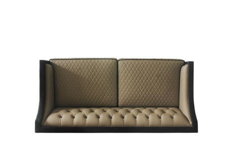 Acme - House Beatrice Sofa W/4 Pillows 58815 Tan Synthetic Leather , Black Synthetic Leather & Charcoal Finish