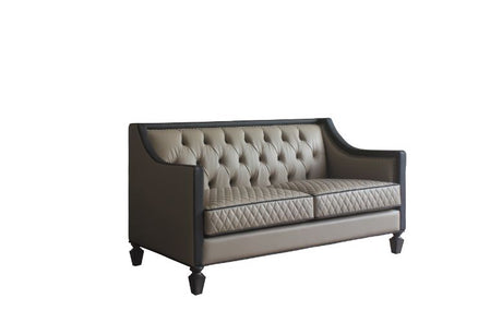 Acme - House Beatrice Loveseat W/3 Pillows 58816 Tan Synthetic Leather , Black Synthetic Leather & Charcoal Finish