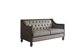 Acme - House Beatrice Loveseat W/3 Pillows 58816 Tan Synthetic Leather , Black Synthetic Leather & Charcoal Finish