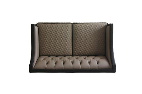 Acme - House Beatrice Loveseat W/3 Pillows 58816 Tan Synthetic Leather , Black Synthetic Leather & Charcoal Finish