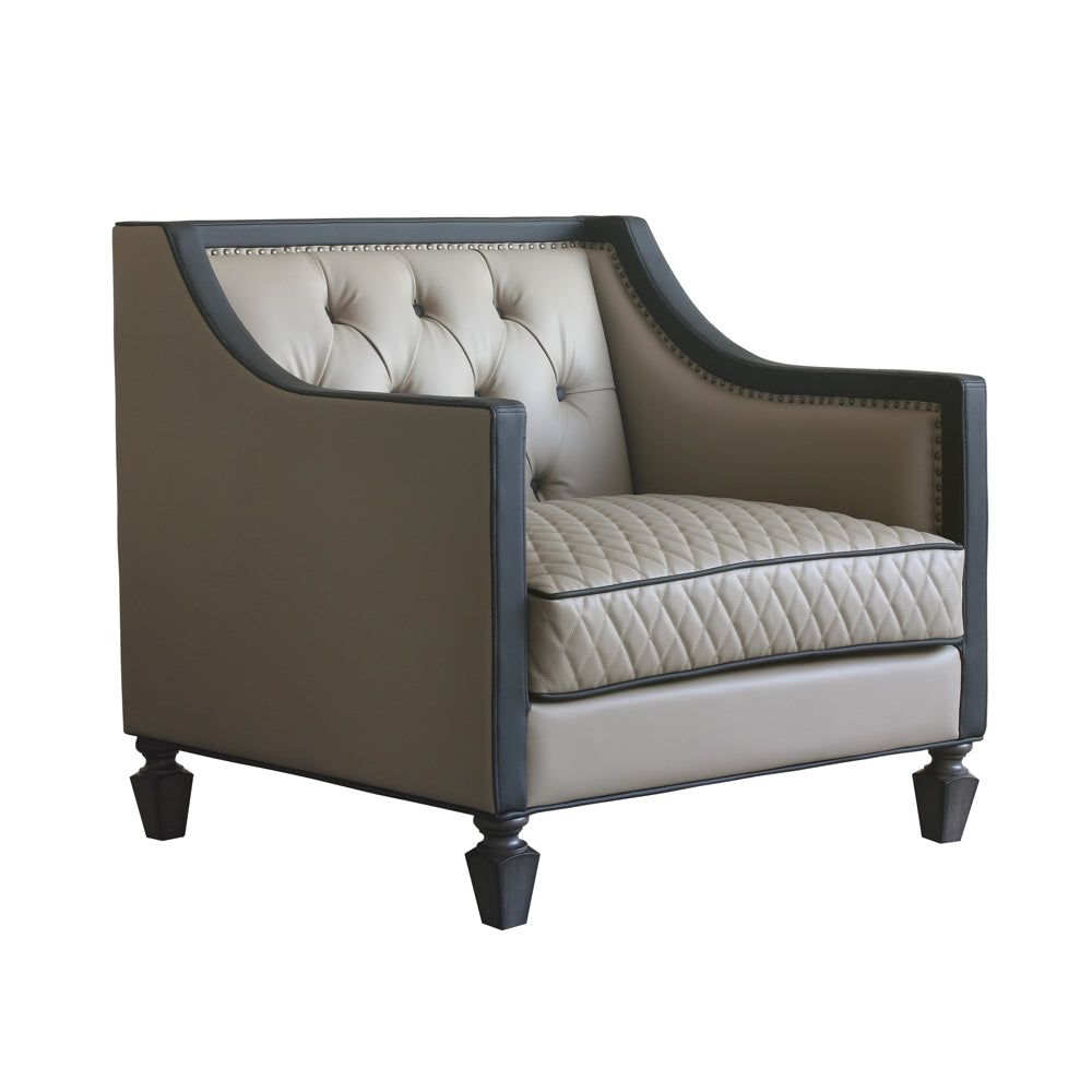 Acme - House Beatrice Chair W/Pillow 58817 Tan Synthetic Leather , Black Synthetic Leather & Charcoal Finish