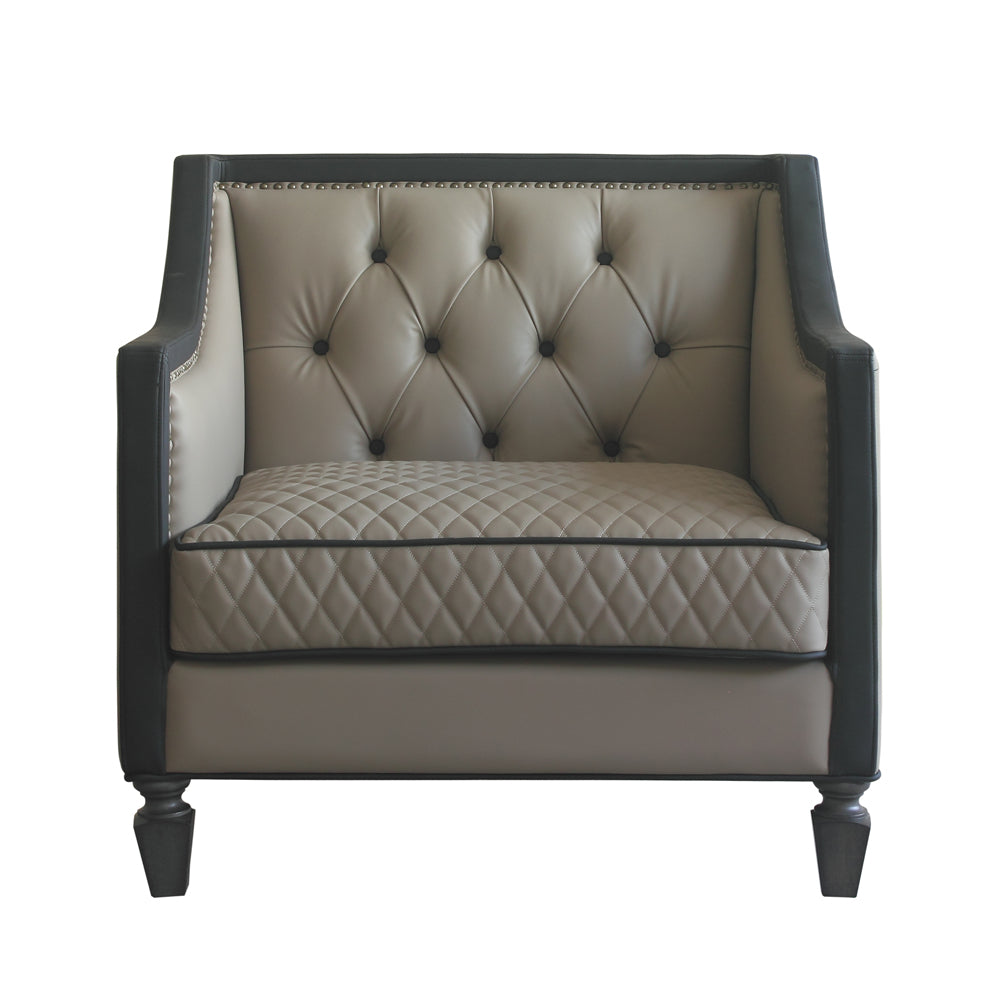 Acme - House Beatrice Chair W/Pillow 58817 Tan Synthetic Leather , Black Synthetic Leather & Charcoal Finish