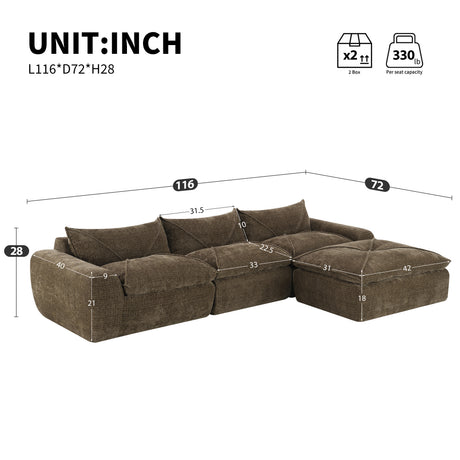 116'' Fully Compressed Sofa with High Density Foam, Integrated Backrest&Seat Cushion, Decorative Edging, Legless Design without Frame, No Assembly Required, Free Combination, Particle Chenille - sold by Home Elegance USA