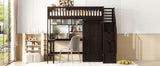 Twin size Loft Bed with Bookshelf,Drawers,Desk,and Wardrobe-Espresso - Home Elegance USA