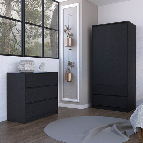 Lewes 2 Piece Bedroom Set, Dresser + Armoire, Black - sold by Home Elegance USA