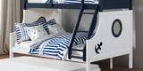 Twin Over Full Bunk Bed Modern Novelty Style Attached Ladder Upper Bed Rails And Lock Joint Structure For Safety Slat Kit Blue / White Finish - sold by Home Elegance USA