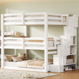 Full Size Triple Bunk Bed with Storage Staircase,Separate Design,White