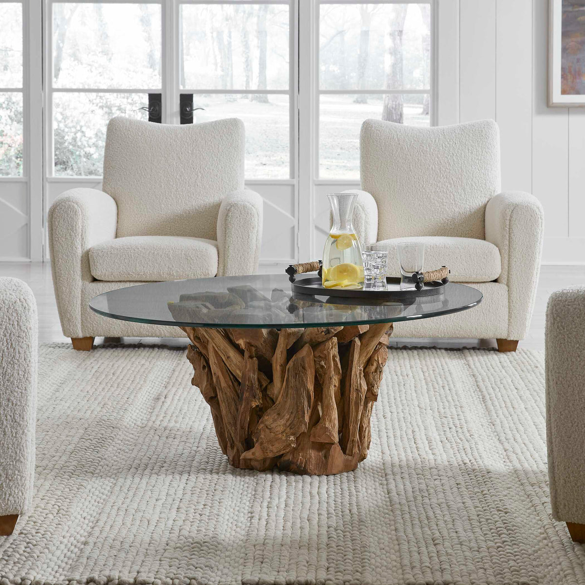 Driftwood Glass Top Large Coffee Table - Light Brown by Uttermost - View 2