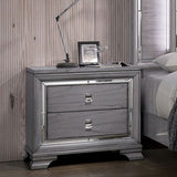 Contemporary Light Gray 1pc Nightstand Solidwood Dovetail Drawers Bedroom Furniture Bedside Table Acrylic Pulls Mirror Trim