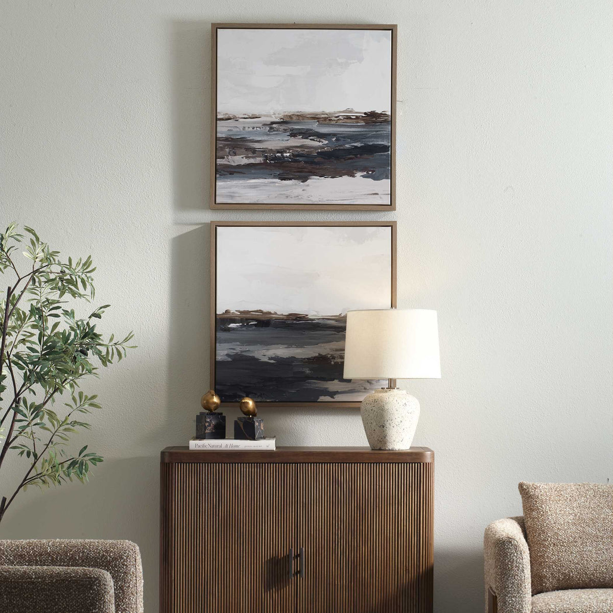 Bring Me In Framed Landscape Painting (Set of 2) Blue / Brown / Pink / Purple / White - Blue / Dark Brown by Uttermost - View 2