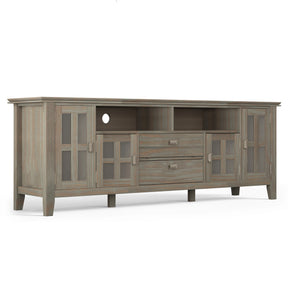Artisan 72 inch Wide Solid Wood TV Stand in Distressed Grey For TVs up to 80 inches - sold by Home Elegance USA