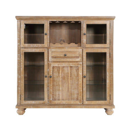 Wooden cabinet with glass doors on a white background