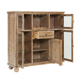 Wooden cabinet with glass doors and a drawer on a white background
