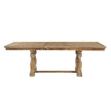 Wooden dining table with a rustic design on a white background