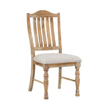 Wooden chair with a fabric seat on a white background