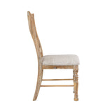 Wooden chair with a beige cushion on a white background