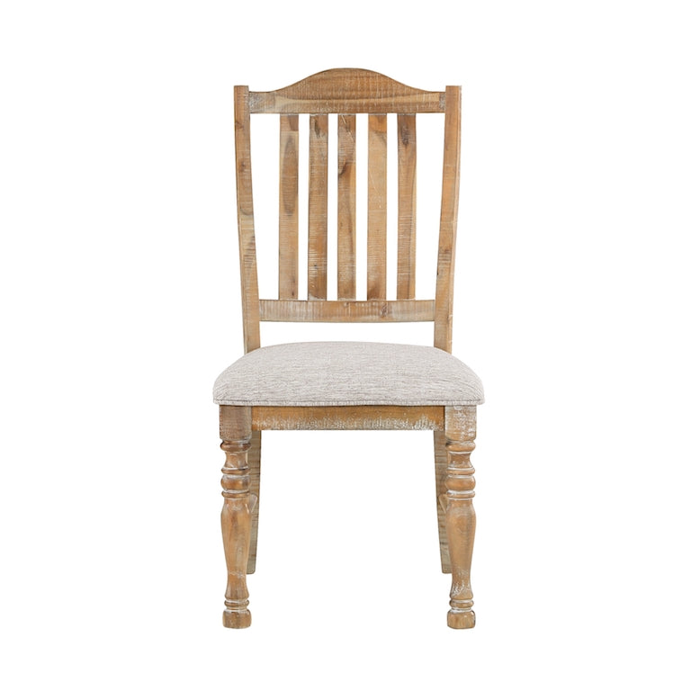 Wooden chair with a cushioned seat on a white background