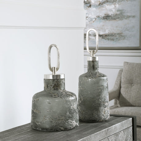 Storm Art Glass Bottles (Set of 2) - Dark Gray by Uttermost - View 4