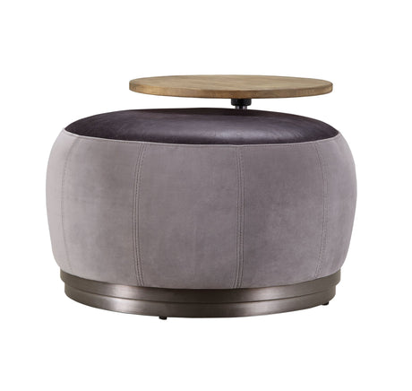 Decapree Ottoman 59271 Antique Slate Top Grain Leather & Gray Velvet | Acme | Home Elegance USA