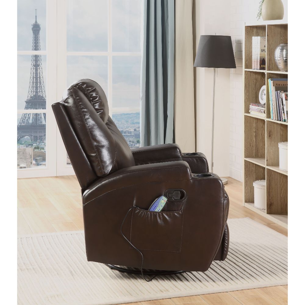 Acme - Waterlily Motion Rocker Recliner W/Swivel 59278 Brown Synthetic Leather