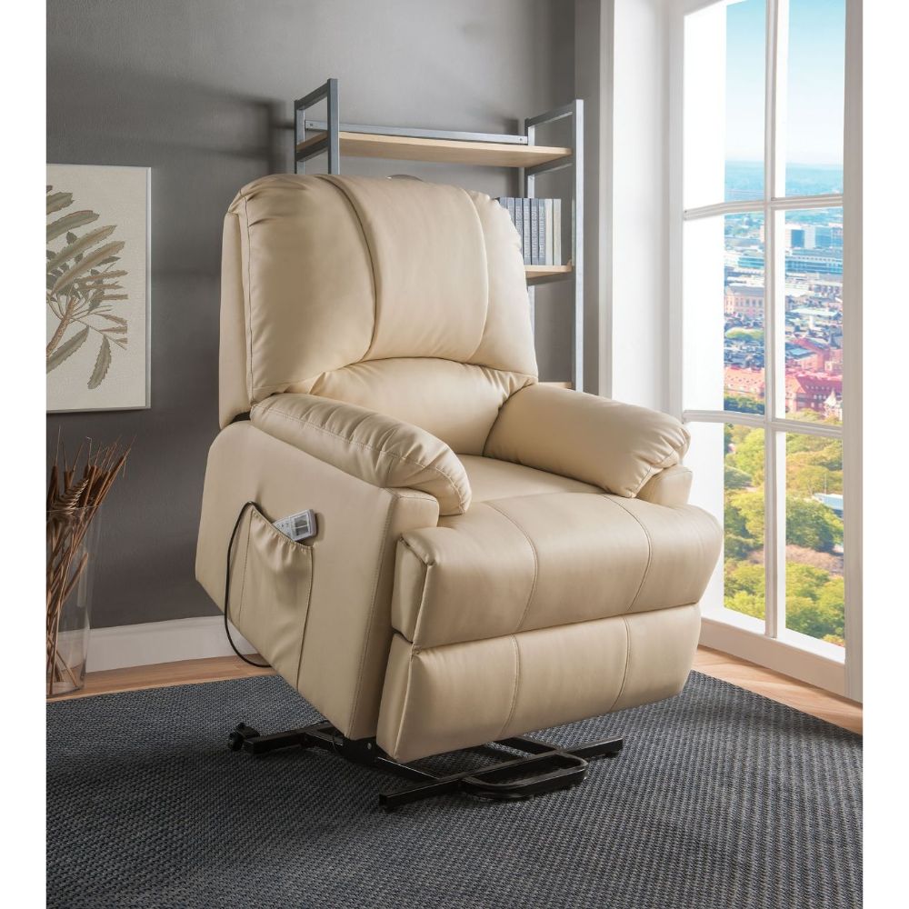 Acme - Ixora Recliner W/Power Lift & Massage 59286 Beige Synthetic Leather