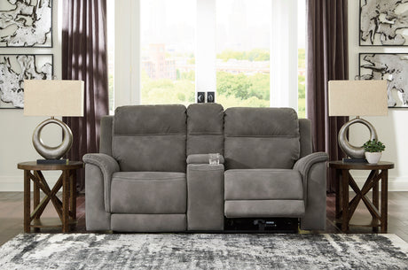 Ashley Slate Next-Gen DuraPella PWR REC Loveseat/CON/ADJ HDRST - Microfiber - Home Elegance USA