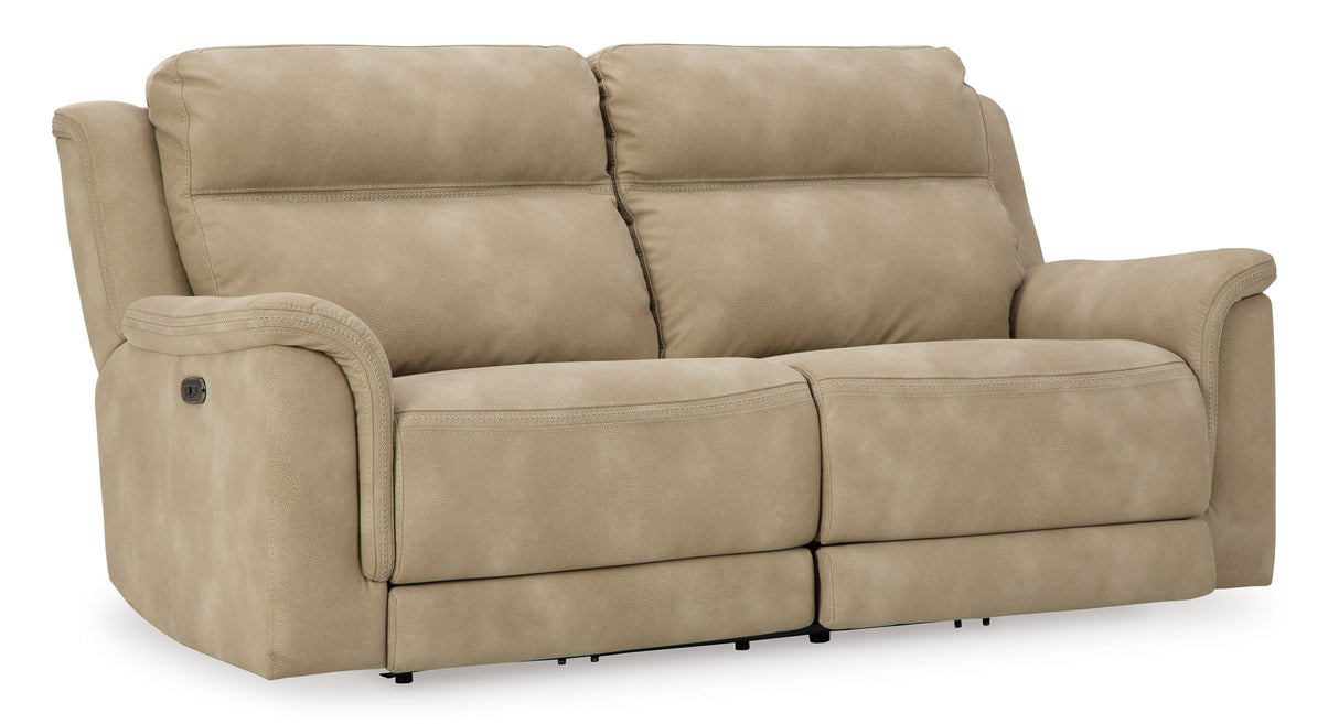 Power Reclining Sofa Sand Next-Gen DuraPella 2-Seat Adjustable Headrest Microfiber by Ashley - Home Elegance USA