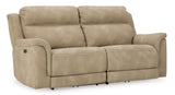 Power Reclining Sofa Sand Next-Gen DuraPella 2-Seat Adjustable Headrest Microfiber by Ashley