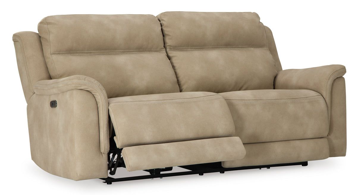 Power Reclining Sofa Sand Next-Gen DuraPella 2-Seat Adjustable Headrest Microfiber by Ashley