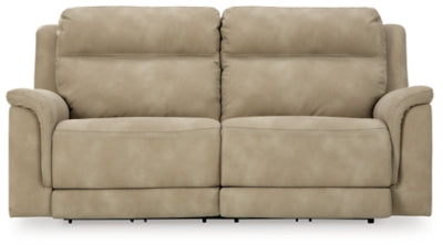 Power Reclining Sofa Sand Next-Gen DuraPella 2-Seat Adjustable Headrest Microfiber by Ashley - Home Elegance USA