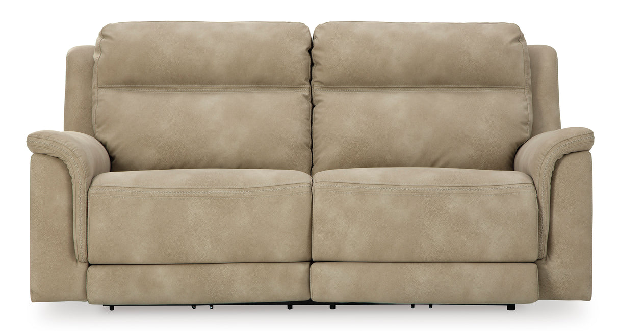 Power Reclining Sofa Sand Next-Gen DuraPella 2-Seat Adjustable Headrest Microfiber by Ashley