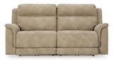 Power Reclining Sofa Sand Next-Gen DuraPella 2-Seat Adjustable Headrest Microfiber by Ashley - Home Elegance USA