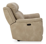 Power Reclining Sofa Sand Next-Gen DuraPella 2-Seat Adjustable Headrest Microfiber by Ashley - Home Elegance USA