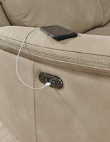 Power Reclining Sofa Sand Next-Gen DuraPella 2-Seat Adjustable Headrest Microfiber by Ashley