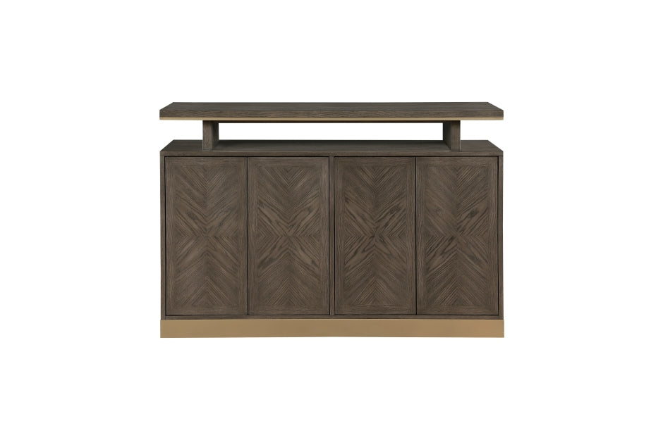 Griffin Modern Server with Sunburst Oak Finish & Gold Accents | Homelegance - Home Elegance USA