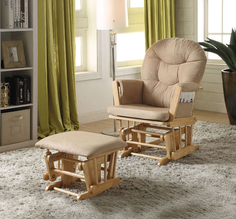 Acme - Rehan Glider Chair & Ottoman 59332 Taupe Microfiber & Natural Oak Finish