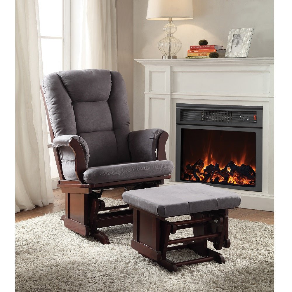 Adeliza Glider Chair & Ottoman 59338 Gray Microfiber & Cherry Finish | Acme - 59338 - Home Elegance USA - 1