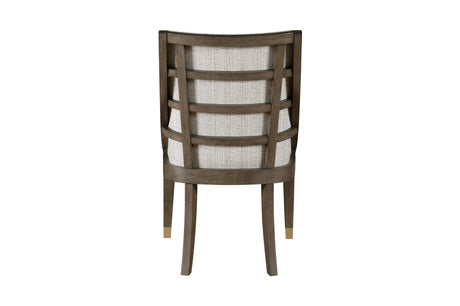 Griffin Dining Set with Sunburst Oak Finish & Gold Accents, Linen Chairs | Homelegance - sold by Home Elegance USA