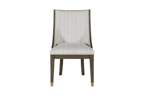 Griffin Dining Set with Sunburst Oak Finish & Gold Accents, Linen Chairs | Homelegance - sold by Home Elegance USA