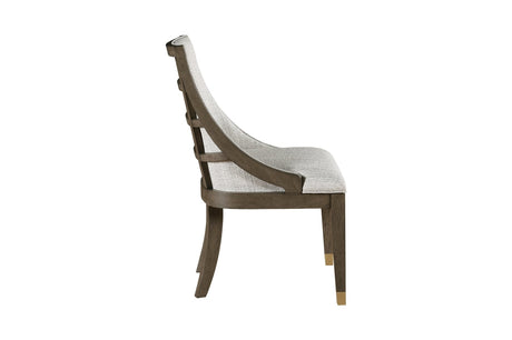 Griffin Dining Set with Sunburst Oak Finish & Gold Accents, Linen Chairs | Homelegance - sold by Home Elegance USA