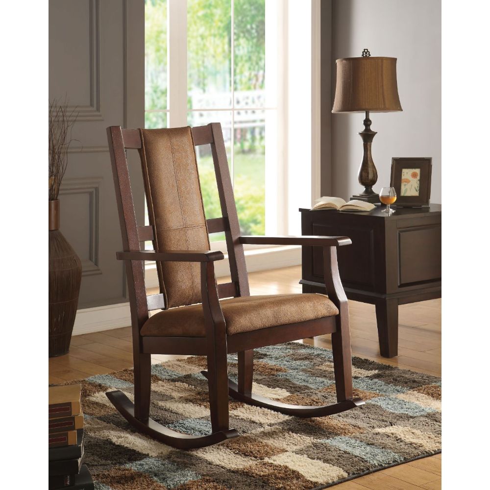 Acme - Butsea Rocking Chair 59378 Brown Fabric & Espresso Finish