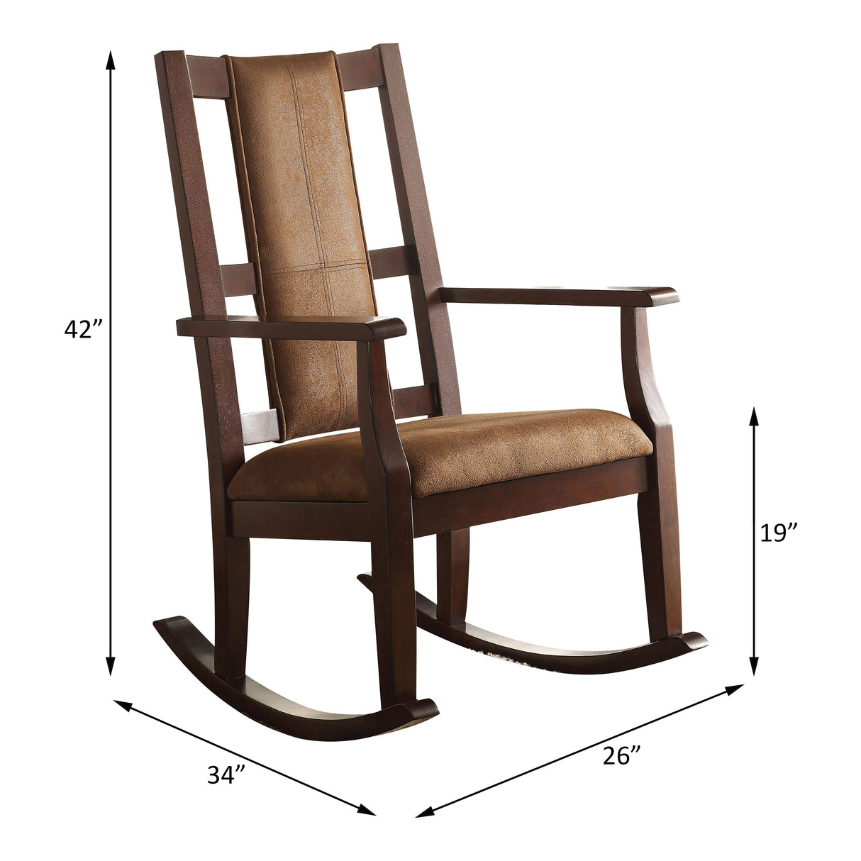 Acme - Butsea Rocking Chair 59378 Brown Fabric & Espresso Finish